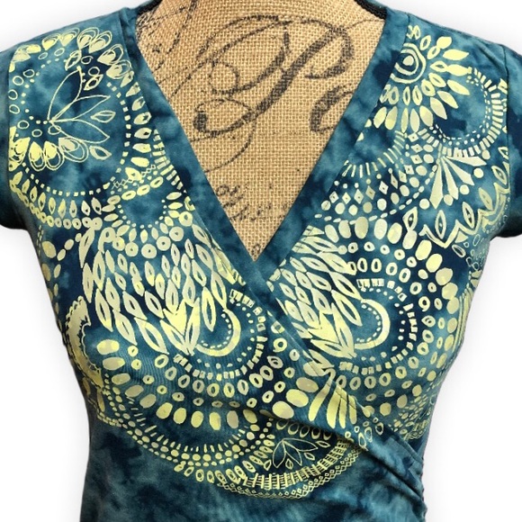 Athleta Womens Nectar Active Faux Wrap Dress Blue Tie Dye Tattooed Ruched XS - Picture 6 of 7